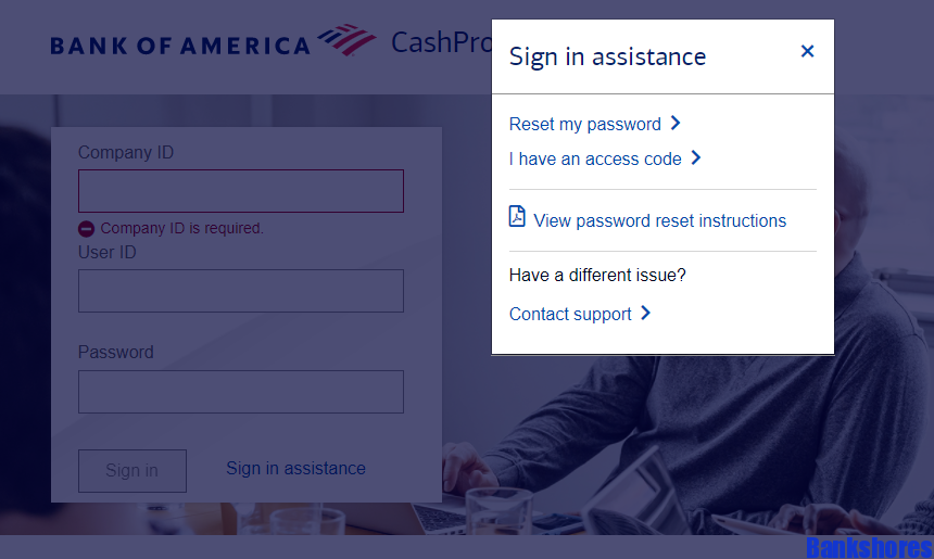 bank of america cashpro login password reset
